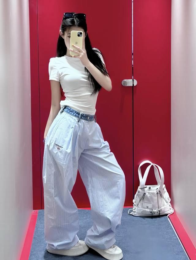 新款！最新Aw 25New 牛仔腰头拼接条纹裤尺码：Sml