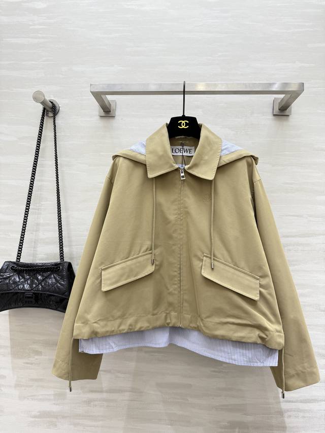 Loew2早秋新款 假两件设计感连帽外套 高品质定制 现货来Size：S M L S码肩宽：50，胸围：118，衣长：56