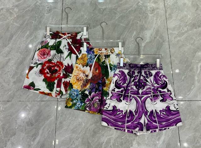 Dg 紫陶釉棉俯绸印花橡筋系腰带时尚短裤 Smlxlxxl 275款