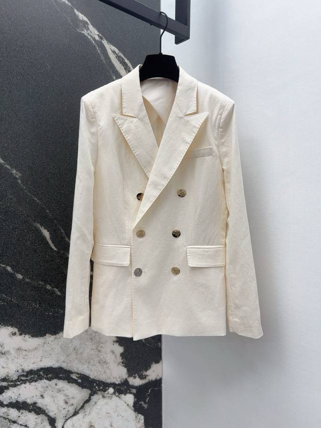 Rl 25Ss 早秋新品经典双排扣亚麻西装外套 极简休闲老钱风 微收腰身曲线让柔美在硬朗中升华 立体剪裁枪驳领版型干练利落 又A又飒优雅大气版型上身超显瘦 通勤