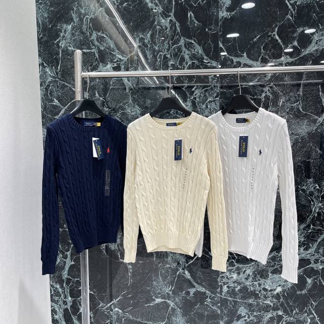 拉夫 25秋冬新款 圆领针织套头毛衣 胸前经典小马刺绣Logo 高级时髦！麻花扭绳纹理精致大气，常规版型巨显瘦！三个色Sml