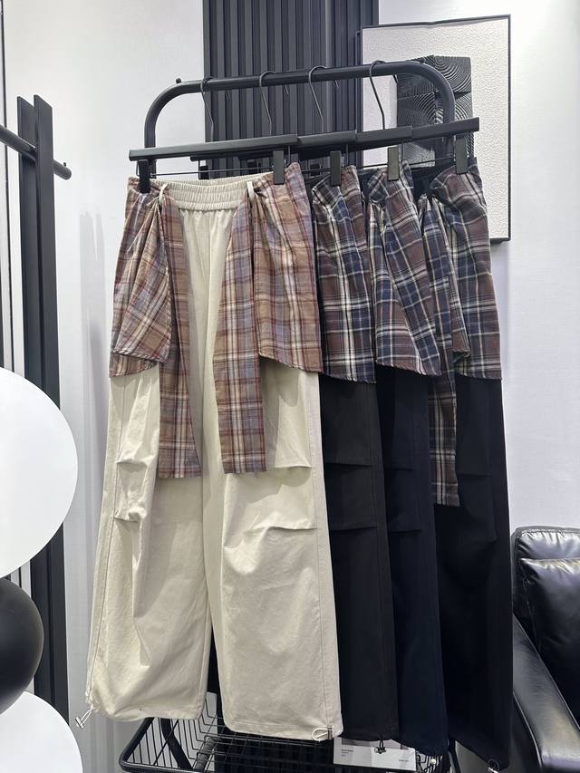 Balenciaga 巴黎世家-新款 外搭格子两件套工装裤 裤脚带抽绳 高腰松紧腰设计 慵懒风上身绝绝子 推荐 四色 Smlxl