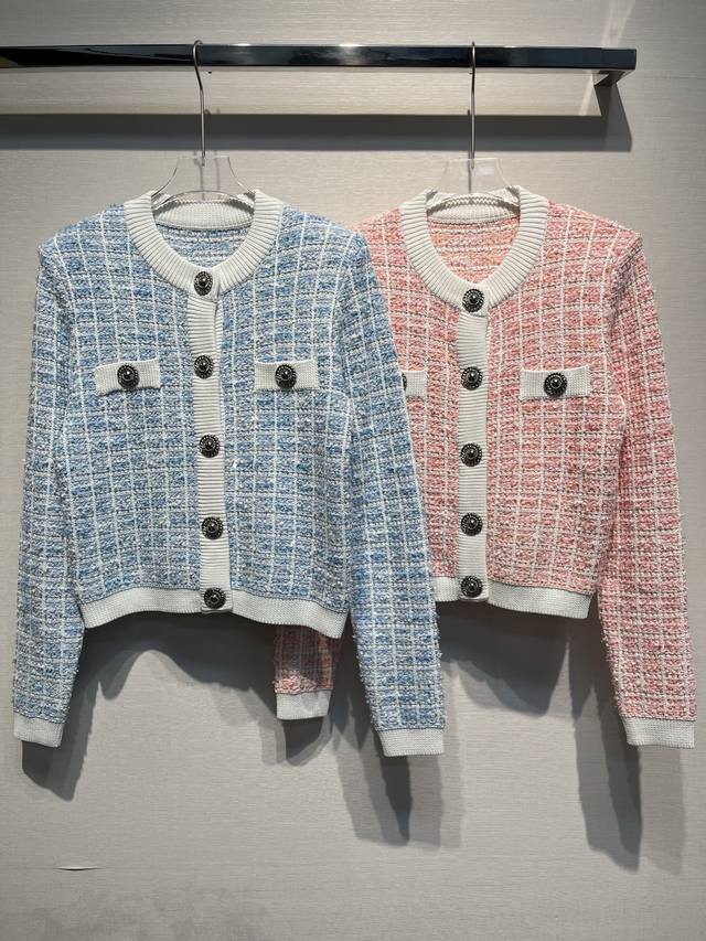 2025秋冬新款 撞色银扣粗花呢开衫外套 Size: S- L