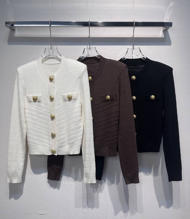 2025秋冬新款 金扣提花圆领羊毛开衫外套 Size: S- L