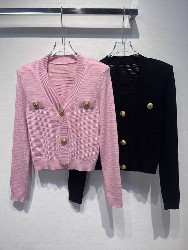 2025秋冬新款 金扣提花V领羊毛开衫外套 Size: S- L
