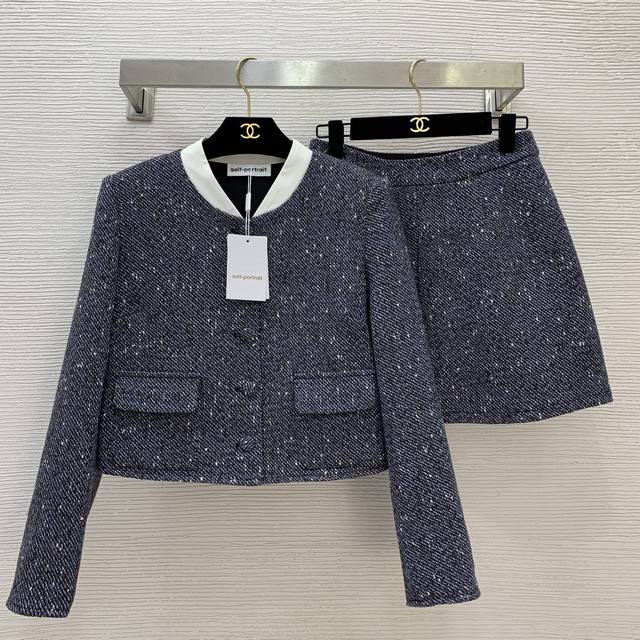 半裙 Self-portrai*新款Sp家高端定制银丝混纺气质名媛时尚高腰前褶A字短裙半身裙 带安全裤内衬 M码：腰围68，裤长39