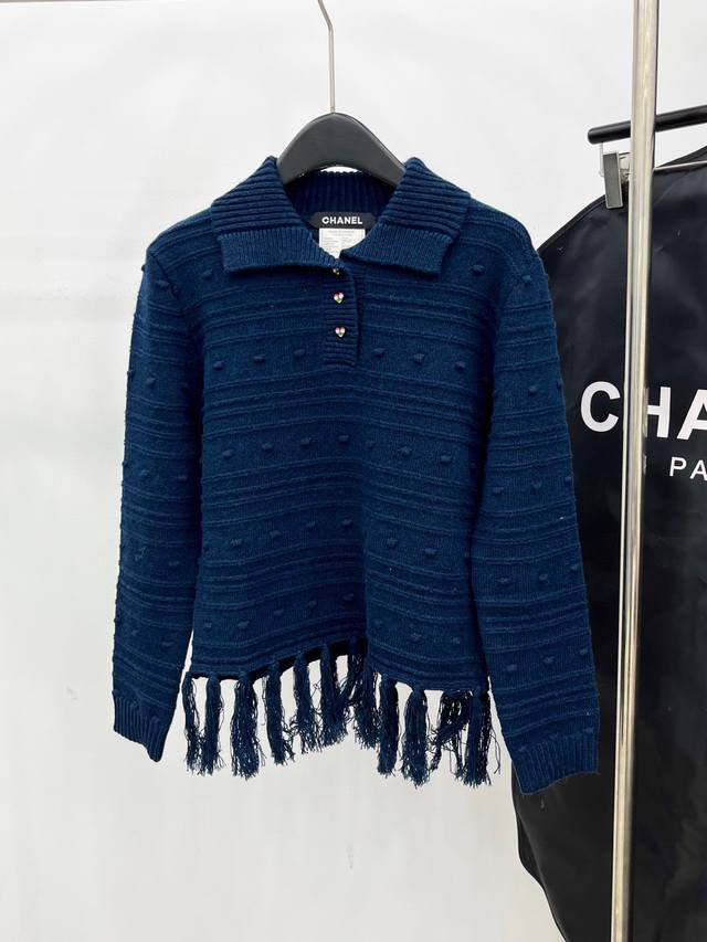 爆款现货 原单品质 Chan*｜25中古系列重工翻领流苏毛衣 设计高级又时髦！1:1订制重工面辅料，订制羊毛纱线，增添时尚格调，纯欲系搭配和谐，百搭王炸款 做工