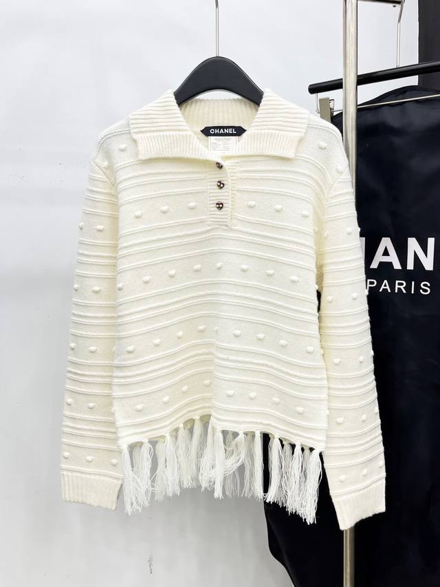 爆款现货 原单品质 Chan*｜25中古系列重工翻领流苏毛衣 设计高级又时髦！1:1订制重工面辅料，订制羊毛纱线，增添时尚格调，纯欲系搭配和谐，百搭王炸款 做工