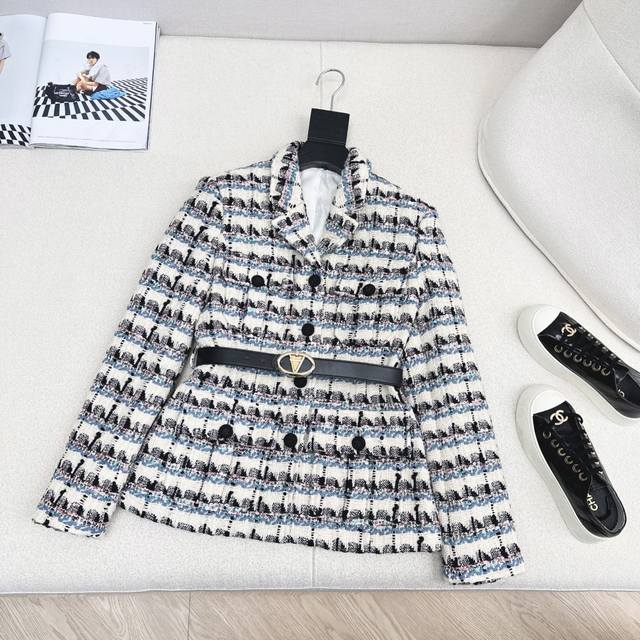 Vltn 25Ss 早秋最新款名媛风编织外套高定珠片彩纱格纹编织软花呢面料超美 法式宫廷风气质名媛白富美必备高级单品 立体修身版型上身巨显瘦 配送腰带 一色现货