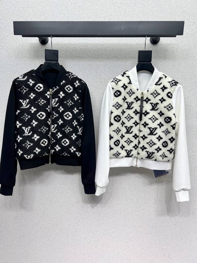 L家拼老花羊羔毛休闲外套 开模定制五金配件 版型超赞 上身完美百搭款 高品质 两色 尺码Sml.