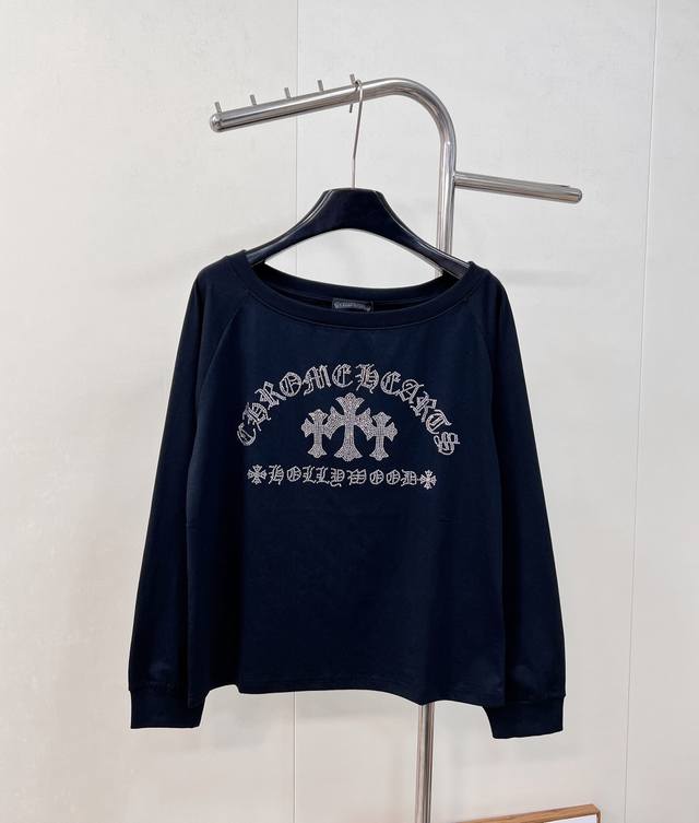 Chrome Hearts克罗心新款 十字花烫钻长袖卫衣T恤长袖衫 独家高版出品！这款长袖T恤真的太绝啦！领口设计很有小心机，能巧妙露出锁骨，超显气质！可以一字