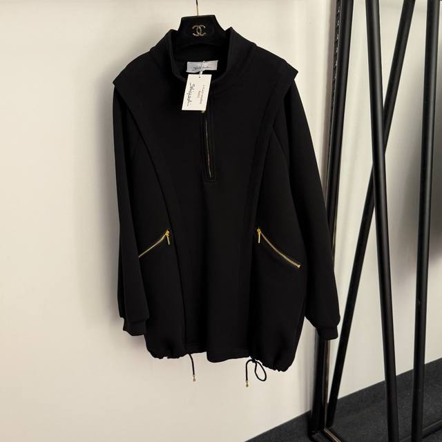 款号20255824 Schiaparelli*新款 金色耳朵金属拉链长袖卫衣连衣裙，黑色，S-Xl， M码：胸围120，袖长70，长76；重量：0.800Kg