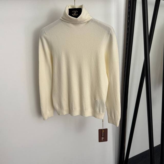 款号20255816 Loro piana*Lp新款 金属圈圈装饰 高领长袖羊绒针织打底衫，米白色，咖啡色，深红色，蓝色，红色，黄色，黑色，杏色，灰色，S-Xl