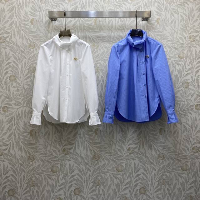 Di★ Fw 荷叶花边立领金属扣点缀设计衬衣 ，高级面料，颜色:图片2色，面料:精纺棉面料 Smlxl .