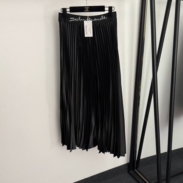 款号20255750 Schiaparelli*新款 字母织带高腰百褶半裙，黑色，S-Xl， M码：腰围68弹力，长92；重量：0.450Kg