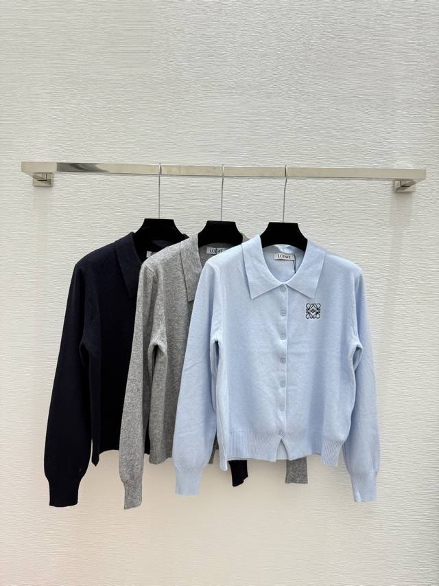 Lo家 早秋新款 纯色翻领针织长袖开衫 颜色：蓝色 灰色 宝蓝 尺码：36.38.40