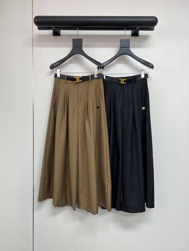 高品质 Celine2025秋冬新款西装阔腿裤裙经典凯旋门牌牌装饰垂坠感高级感休闲高腰宽松慵懒风黑色咖色