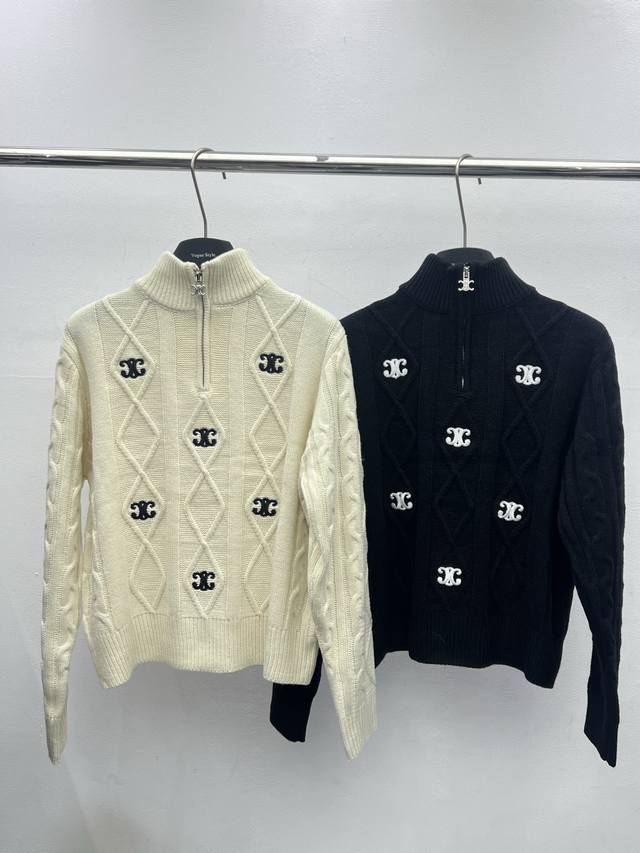 Celin*早秋新款刺绣凯旋门polo领针织毛衣～～均码