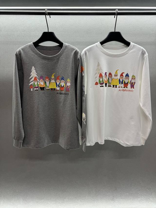 2025 Autumn And Winter ！Aubrui*No小矮人卡通图案长袖T，Oversize款式，宽松随性又显瘦， 冬天保暖又不失时尚感， 绝对让你