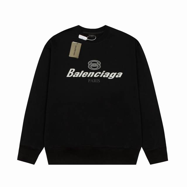 新款卫衣L35 Balenciag* 巴黎世家 早秋新款 爆款潮牌混合Logo印花字母 专柜宽松版型 360克重纯棉毛圈面料 圆领套头卫衣 颜色：黑色 码数：M