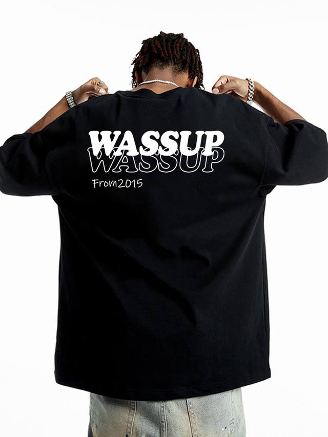 上新短袖 面料升级款号：K21 Wassup2640新款基础款英文字母图案印花 短袖T恤男女春季新款宽松260克纯棉上衣 Size：S M L Xl 黑色 白色