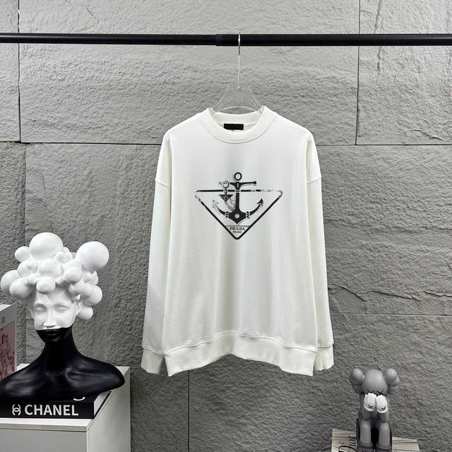 普拉*达 Prad*A 2025早秋冬季新款 个性经典印花工艺 定制毛圈面料 长袖圆领卫衣 男女同款 颜色：黑色 白色 尺码： S 90-130斤 M 120-