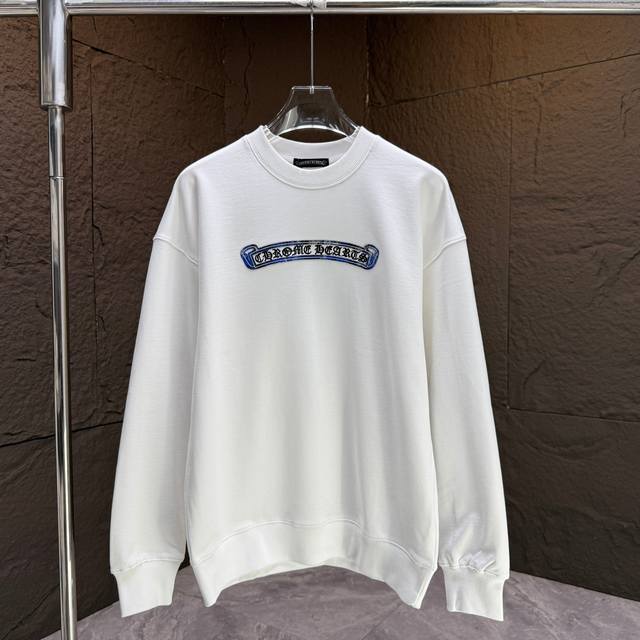 Ch* 克罗心* 2025秋冬新款圆领卫衣 400克纯棉梵文十字架金属贴布刺绣 颜色：黑色 白色 码数：S M L Xl Xxl