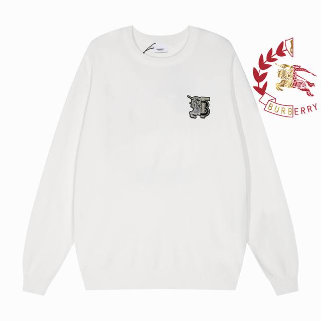 Bbr 巴宝莉 三标齐全 经典专属标识 战马徽标亮片刺绣 Ss秋冬新款男士圆领毛衣，市场独家面料秋冬最新款男士圆领毛衣打底衫。经典黑白色，手感柔软细腻舒服，质感