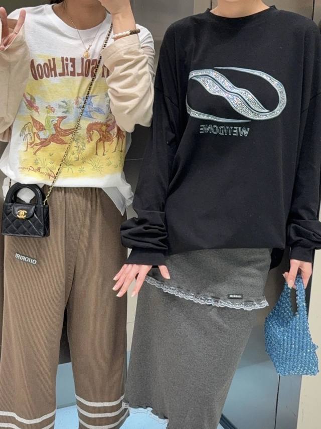 新款上新 D134# We11Done官网25Ss简约闪钻Logo圆领长袖T恤 高版本 高克重 颜色：黑色、花灰色 码数：S、M、L