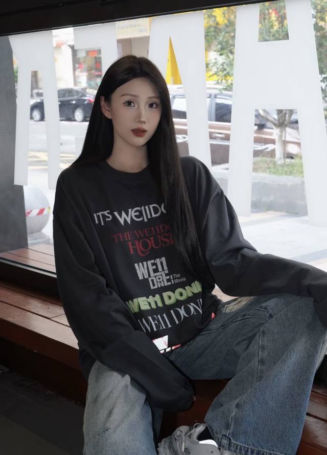 新款上新 D127# We11Done官网25Ss经典字母Logo印花长袖T恤 高版本 高克重 颜色：灰色、黑色 码数：S、M、L