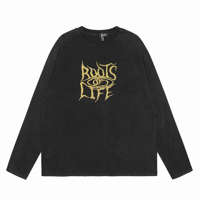 We11Done 春夏新款洗水发泡印花长袖T恤 重磅多洗洗水磨边破坏做旧设计 情侣同款男女打底衫 款号：We08 尺码：S M L 颜色：洗水黑 P价：