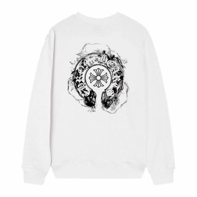 款号D38 Chrome Hearts 克罗心印花圆领毛圈卫衣 面料升级 市场独家款 380克高克重百分百纯棉 提前做过预缩水1×1双纱 男女同款 马蹄印十字架