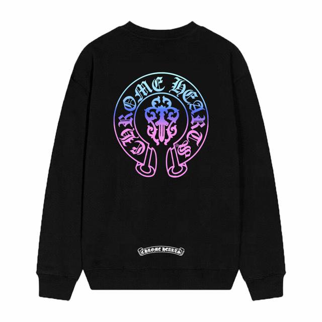 款号D37 Chrome Hearts 克罗心印花圆领毛圈卫衣 面料升级 市场独家款 380克高克重百分百纯棉 提前做过预缩水1×1双纱 男女同款 马蹄印十字架