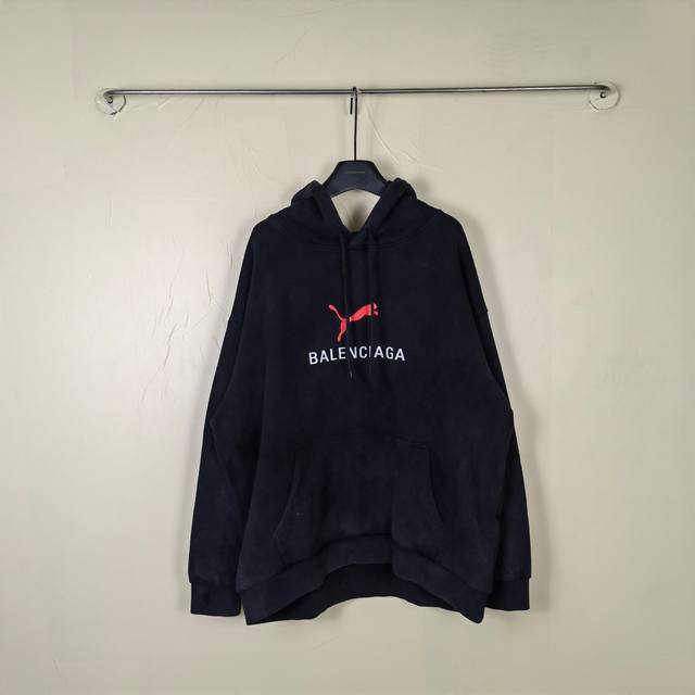 Blcg × Puma彪马 Puma Hoodie Medium Fit In Black Faded 25Fall 联名系列徽标豹子Logo印花洗水连帽卫衣