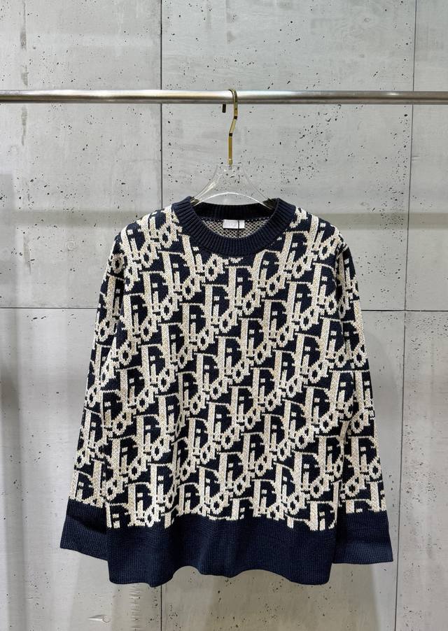 Dio迪奥C D25Fw新款满印提花圆领毛衣 国专11,087购入Z作，纱线采用定染灰色，粉色，黄色纱线，70%羊毛加30%晴纶161羊仔毛三纱加捻成股，进口7