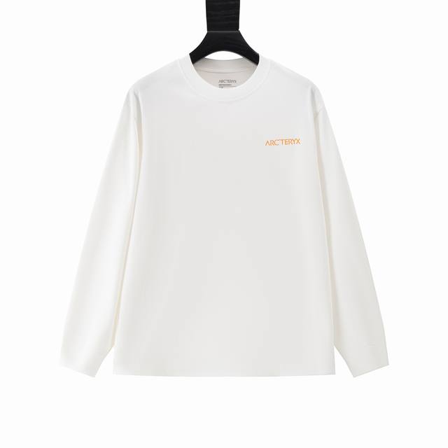 白底图 顶级版本 砍锁链 专机出大货 不是普通走线 肩膀走线不是直线衣角有斜度 印花正品水印 高版本280克双纱面料，Arcteryx始祖鸟 纯色圆领长袖T恤男