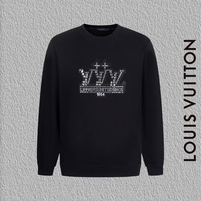 款号B51 Lv贴布钻石大标刺绣圆领卫衣 Louisvuitton专柜一致卫衣 面料采用420克双股双纱同缸毛圈 2×2纯棉高弹精品螺纹不变形 进口机器贴布钻石