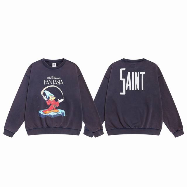 Saint Michael“奇幻魔法Fantasia”米奇印花复古做旧洗水破坏薄款圆领长袖卫衣 面料：390G 款号：Sm621 码数：S-M-L-Xl 颜色：