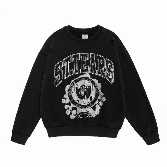 Saint Michael 破坏 Denim Tears联名Dt_Crw Sweat水洗做旧加绒宽松卫衣 面料：420G 款号：Sm611 码数：S-M-L-X