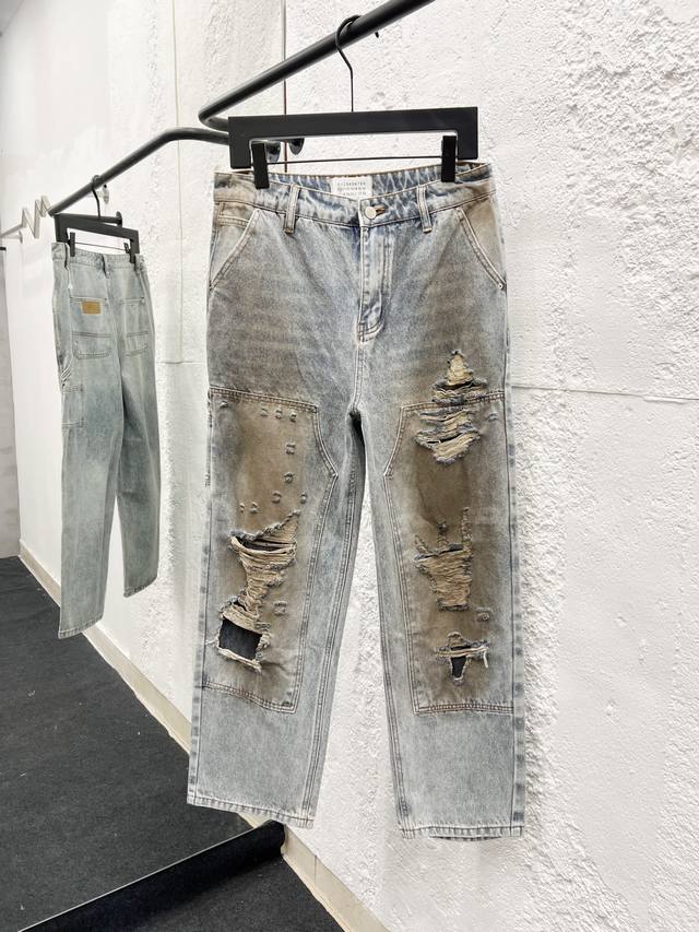 款号：H981 Mm6 Maison Margiela Ss25 中腰舒适隐藏式拉链做旧效果牛仔裤 男女款 顶级天花板品质 不同水洗质感的款式，对腿细腿粗人士十