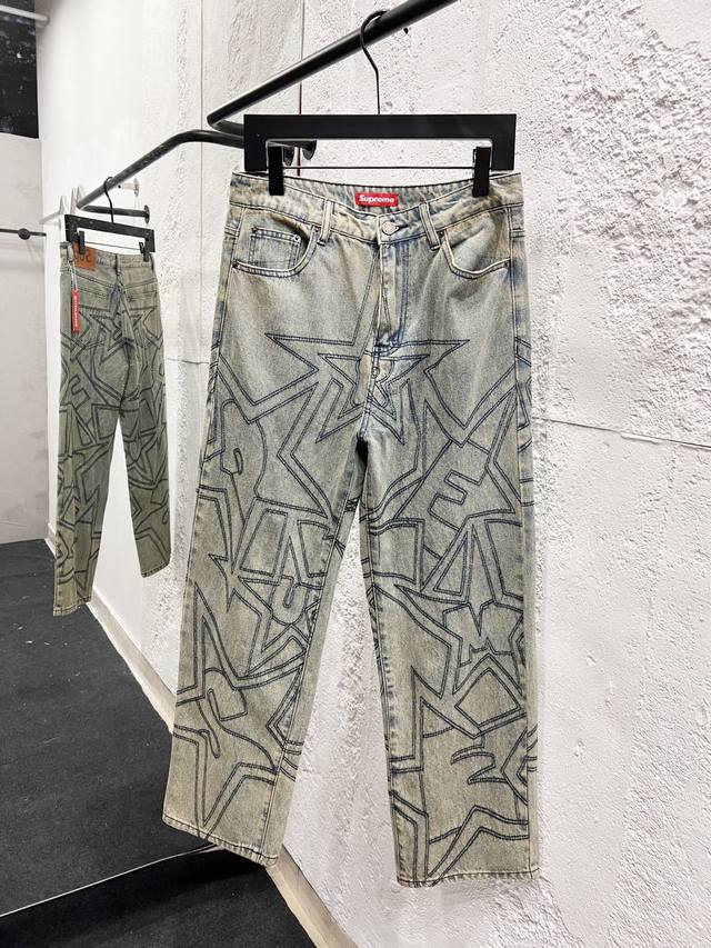 款号：H940 Supreme Ss25 星星明线休闲宽松牛仔牛仔裤 男女同款 顶级天花板品质 不同水洗质感的款式，对腿细腿粗人士十分友好，直筒修身的版型十分修