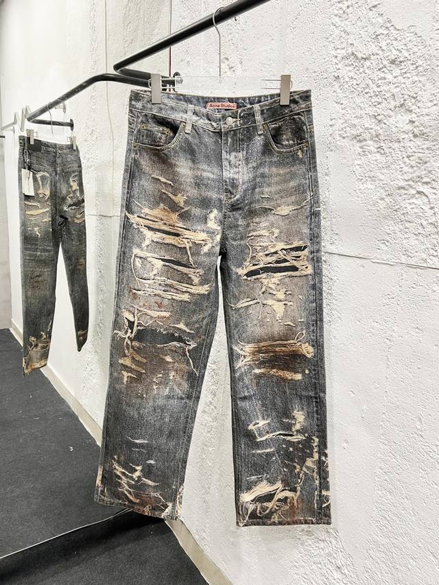 款号：H923 Acne Studios Ss25 M错视糜烂破坏涂鸦3D打印Baggy宽松撕裂涂鸦打印牛仔裤 仍然是当前版本的主流！而这款的 M也决定能成为你