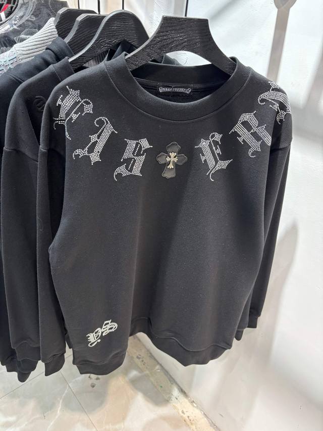 款号：Zmr131# Chrome Hearts 克罗心十字架皮标梵文字母烫钻短袖T恤 450克纯棉毛圈面料 所有面料均已提前做过缩水 品质第一 所见即所得 不