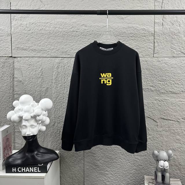 亚历山大*王*Alexander* 2025早秋前后Wang字母立体乐高堆堆乐硅胶工艺 长袖圆领卫衣 定制毛圈面料 男女同款 颜色：黑色 白色 尺码： S 90