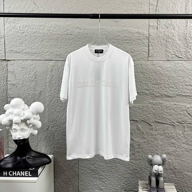 Balenci*Ga 巴黎2025春夏新款短袖T恤衫 经典立体烫钻珍珠工艺 定制双纱平纹纯棉面料 短袖T恤 男女同款 颜色：黑色 白色 尺码： S 90-130