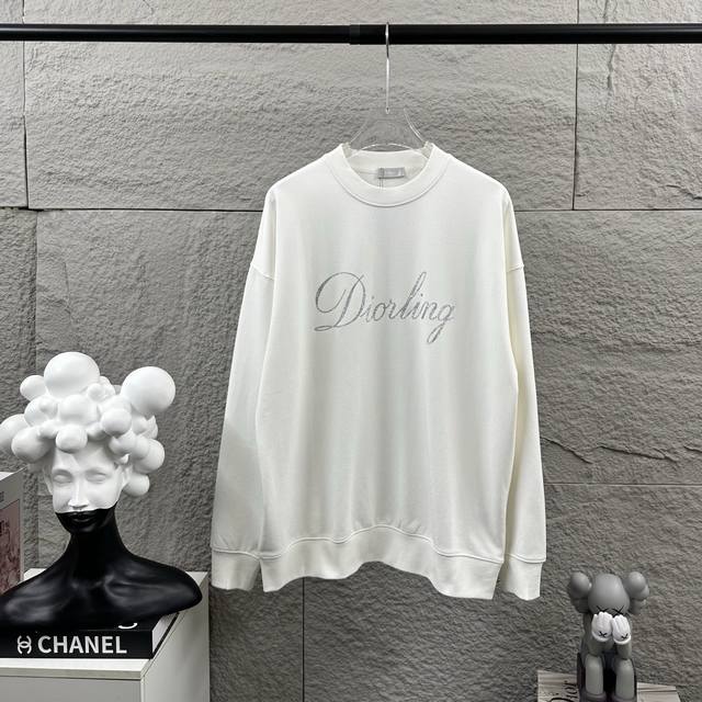 Dio* 克里斯蒂迪奥 2025早秋冬新款 经典字母洒金硅胶工艺 简约大方 定制毛圈面料 长袖圆领卫衣 男女同款 颜色：黑色 白色 尺码： S 90-130斤