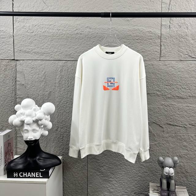 Fen*Di芬迪 2025早秋冬季新款 长袖圆领卫衣 发泡工艺+立体厚板硅胶工艺 定制毛圈面料 男女同款 颜色：黑色 白色 尺码： S 90-130斤 M 12