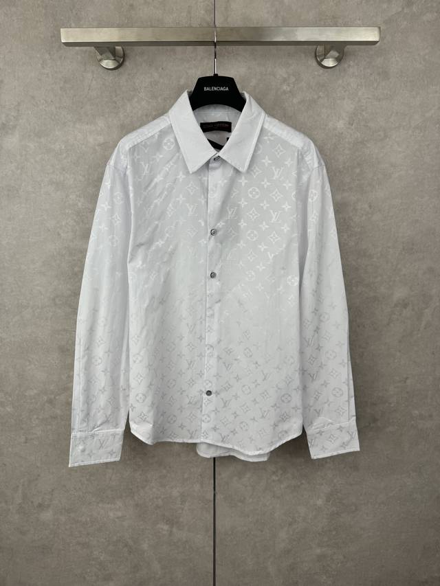 Lv 满印经典Monogram提花白色长袖衬衫 Size S M L Xl