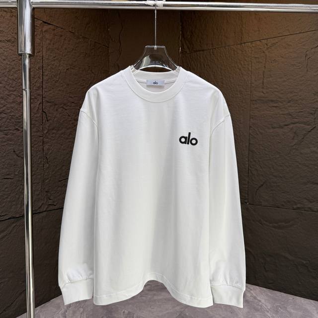 Alo * 2025秋冬新款厚长袖T恤 320克纯棉字母Logo立体发泡 颜色：黑色 白色 深蓝 红色 码数：S M L Xl