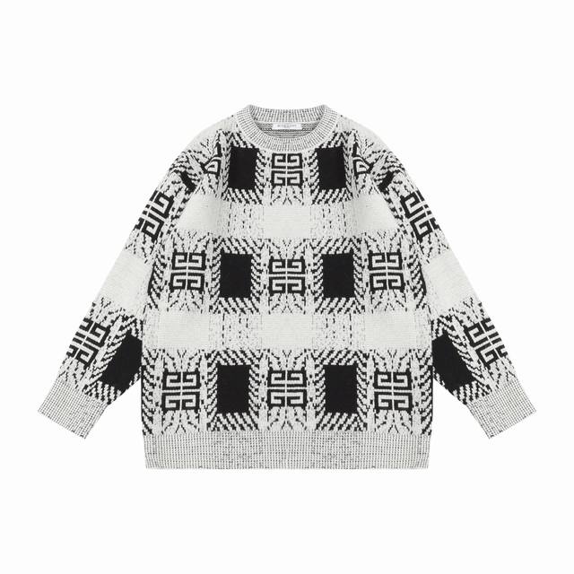 供 纪梵希黑白马海毛针织圆领毛衣 Givenchy专柜同步毛衣 采用 650 克加厚加重马海毛面料 前后进口机细节编制而成 可机洗 耐高温 不会掉 大厂流水做工
